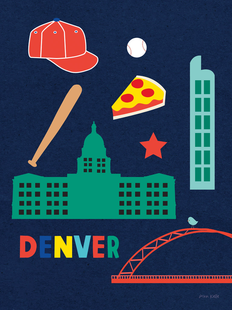 Reproduction of City Fun Denver by Ann Kelle - Wall Decor Art