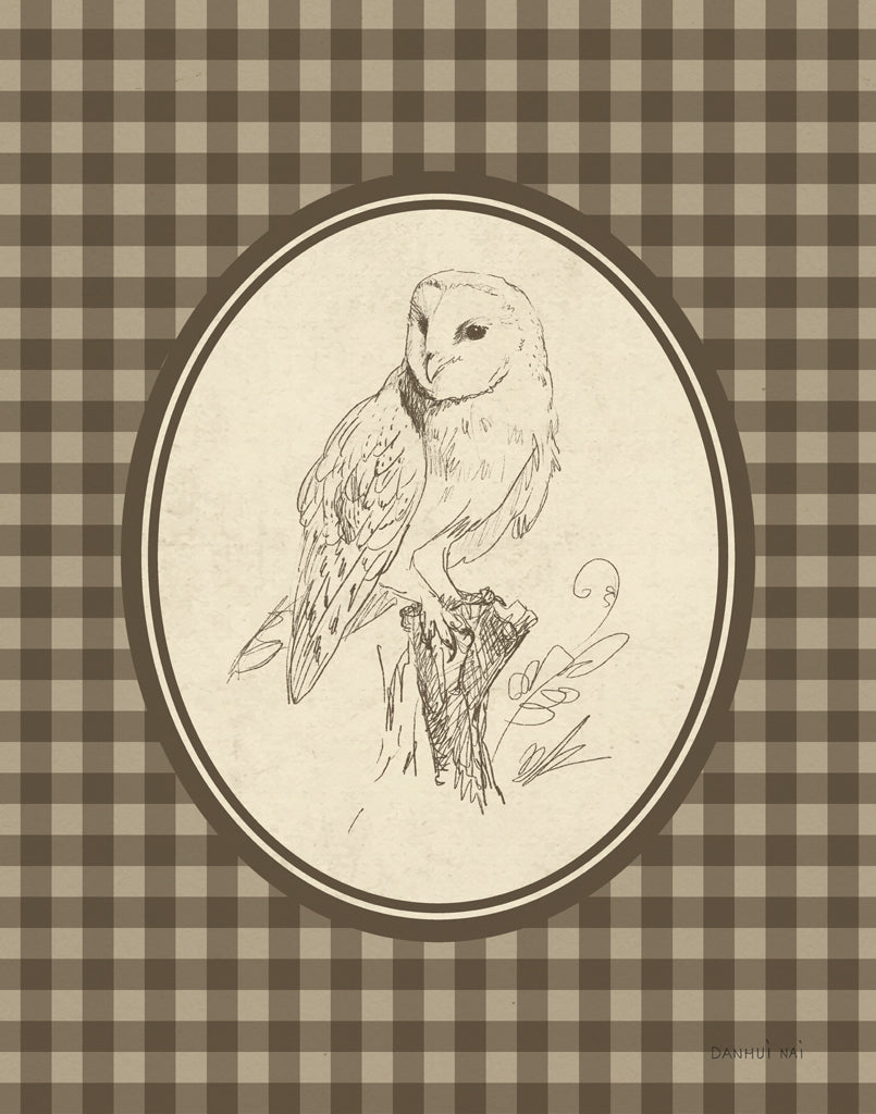Reproduction of Woodland Owl Gingham by Danhui Nai - Wall Decor Art