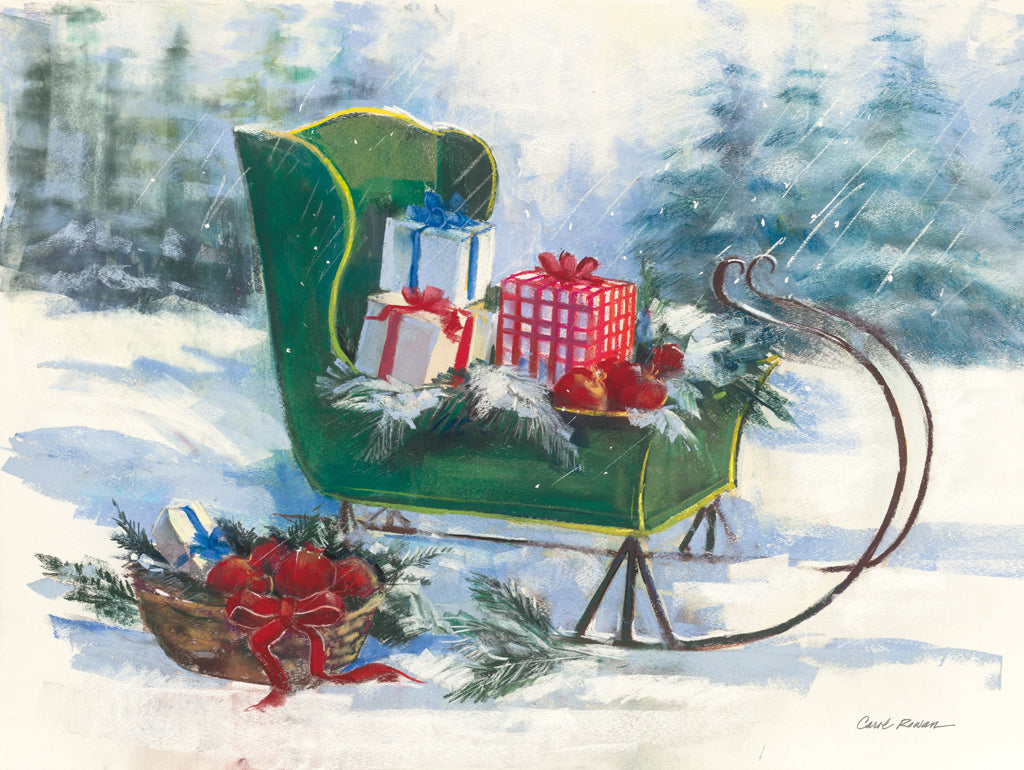 Reproduction of Green Sleigh by Carol Rowan - Wall Decor Art