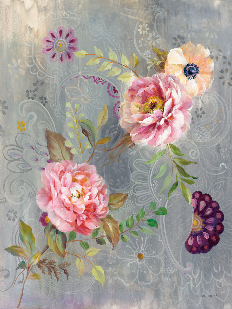 Reproduction of Peonies and Paisley by Danhui Nai - Wall Decor Art