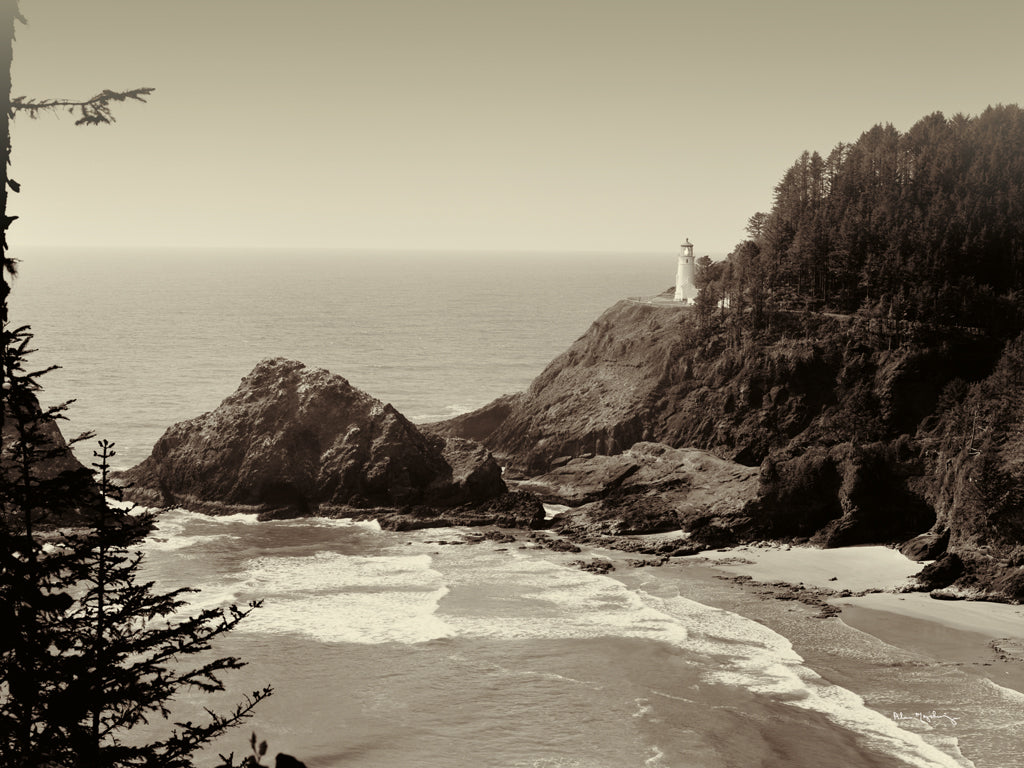 Reproduction of Heceta Head Lighthouse Sepia by Alan Majchrowicz - Wall Decor Art