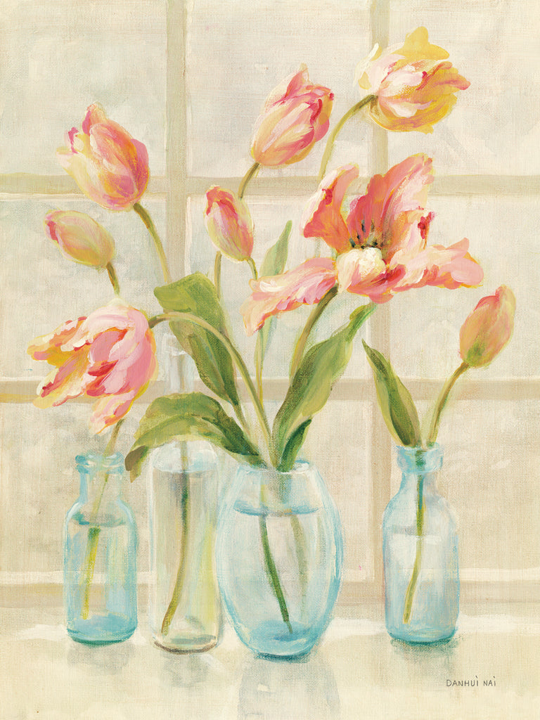 Reproduction of Tulips on Windowsill by Danhui Nai - Wall Decor Art