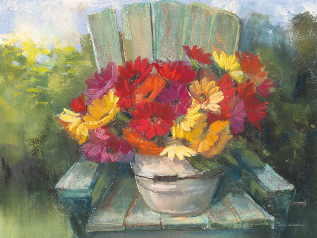Reproduction of Gerberas on Chair by Carol Rowan - Wall Decor Art