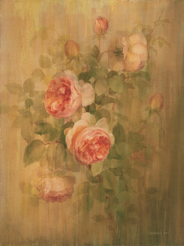 Reproduction of Vintage Roses on Green I by Danhui Nai - Wall Decor Art