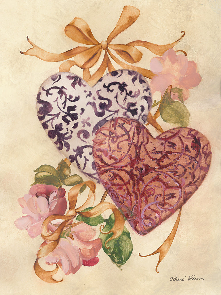 Reproduction of Hearts and Ribbons I by Cheri Blum - Wall Decor Art