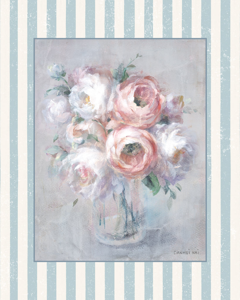 Reproduction of Light Summer Blooms I with Stripes by Danhui Nai - Wall Decor Art