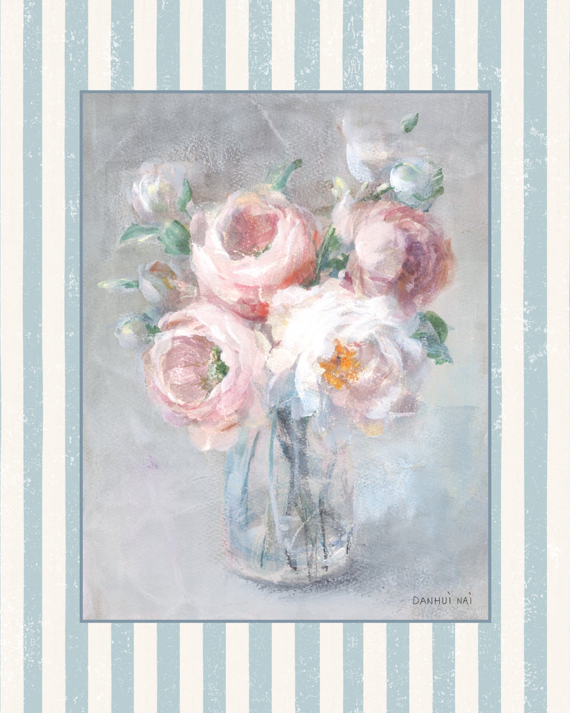 Reproduction of Light Summer Blooms II with Stripes by Danhui Nai - Wall Decor Art