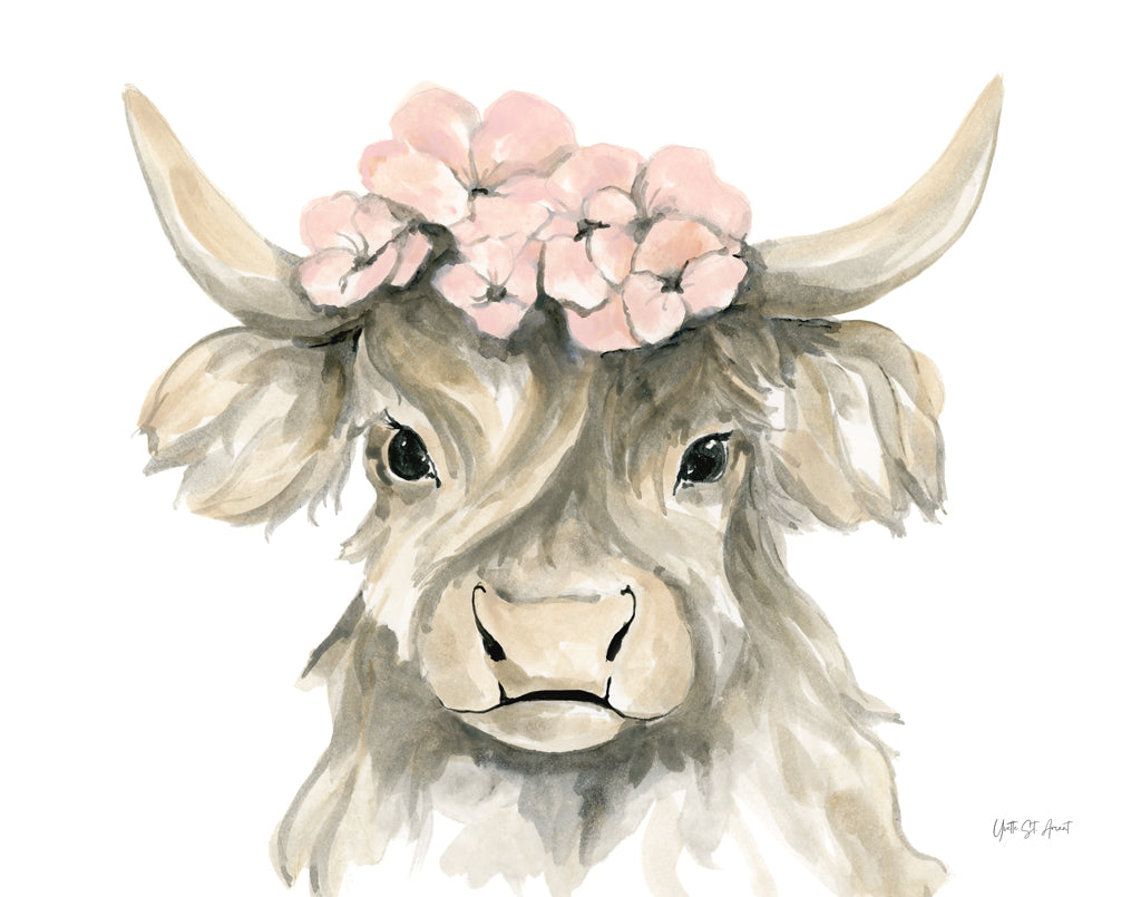 Reproduction of Spring Highland Cow by Yvette St. Amant - Wall Decor Art