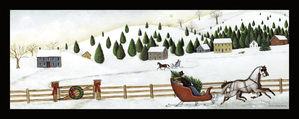Reproduction of Christmas Valley Sleigh with Black Border by David Carter Brown - Wall Decor Art