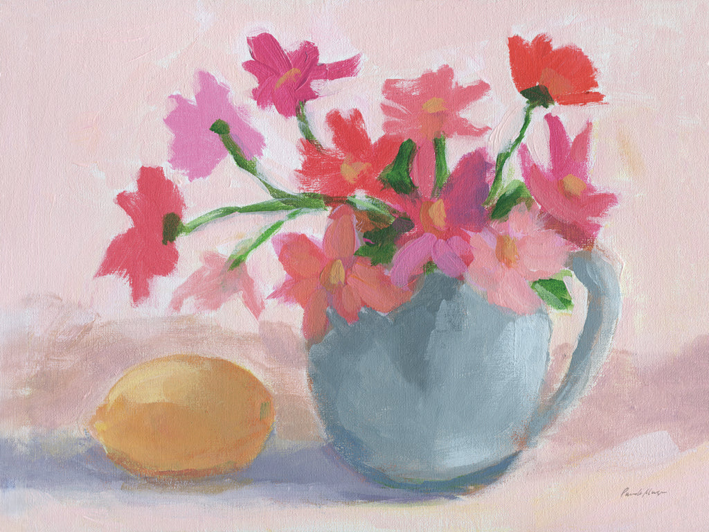 Reproduction of Pink Flowers with Lemon by Pamela Munger - Wall Decor Art