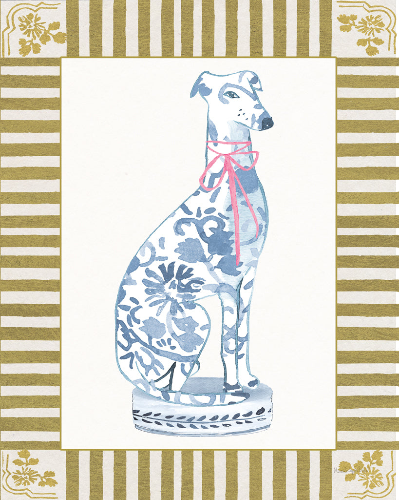 Reproduction of Chinoiserie Dogs II Gold Stripe by Mercedes Lopez Charro - Wall Decor Art