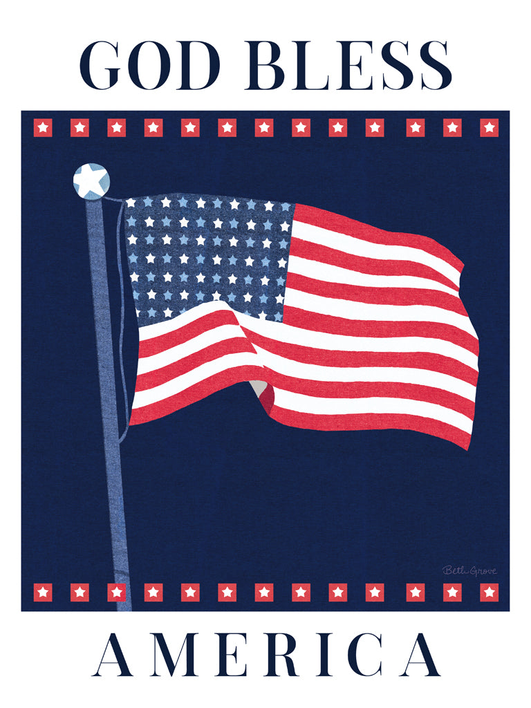 Reproduction of Stars and Stripes Bless America by Beth Grove - Wall Decor Art