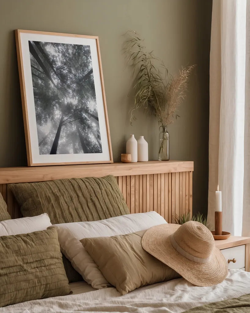 Fir Trees I by Alan Majchrowicz. shown as a paper print in a natural frame. Available as a archival giclee rolled canvas, fine art paper, or poster print. SKU 30202h.