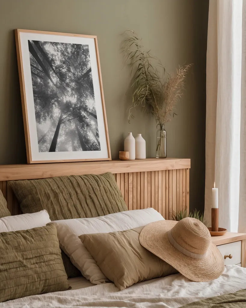 Fir Trees I BW by Alan Majchrowicz. shown as a paper print in a natural frame. Available as a archival giclee rolled canvas, fine art paper, or poster print. SKU 30781h.