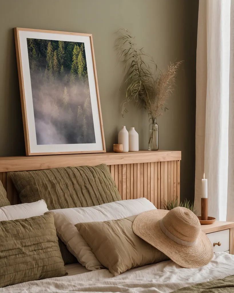 Fog and Forest II by Alan Majchrowicz. shown as a paper print in a natural frame. Available as a archival giclee rolled canvas, fine art paper, or poster print. SKU 77235h.