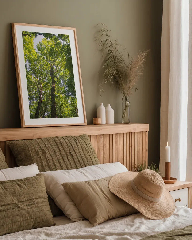 Hardwood Forest Canopy I by Alan Majchrowicz. shown as a paper print in a natural frame. Available as a archival giclee rolled canvas, fine art paper, or poster print. SKU 52767h.