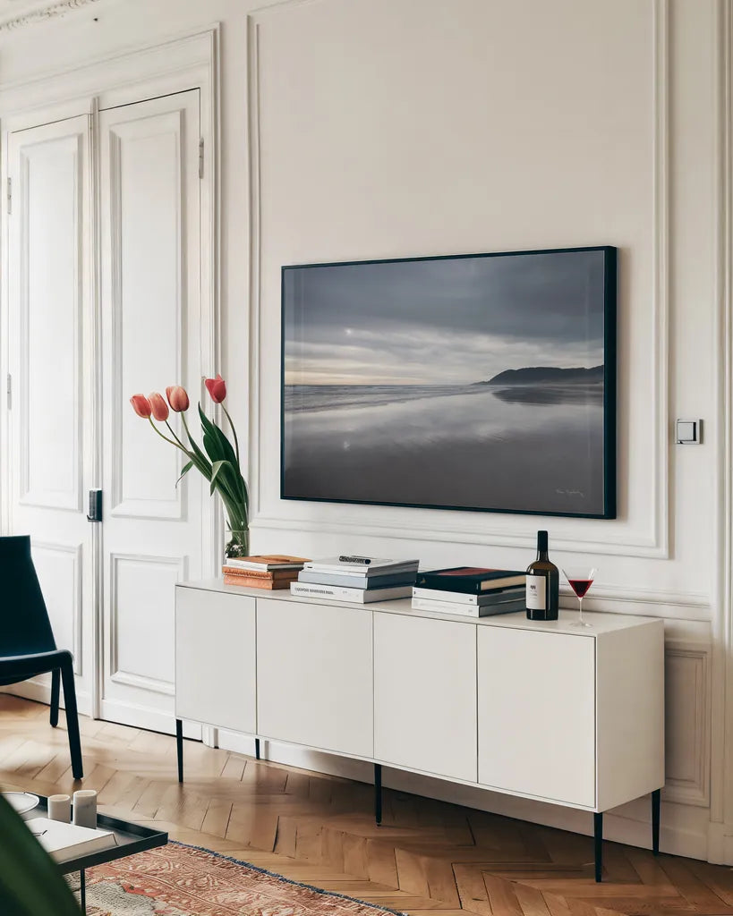 Nehalem Beach Oregon by Alan Majchrowicz. shown as a framed stretched canvas in a living room above a console. Available as a archival giclee rolled canvas, fine art paper, or poster print. SKU 71677i.