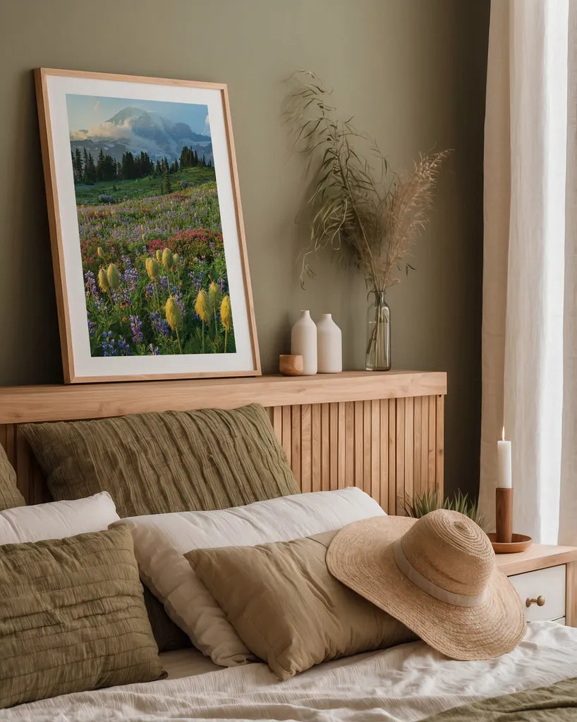 Paradise Wildflower Meadows II by Alan Majchrowicz. shown as a paper print in a natural frame. Available as a archival giclee rolled canvas, fine art paper, or poster print. SKU 81531h.