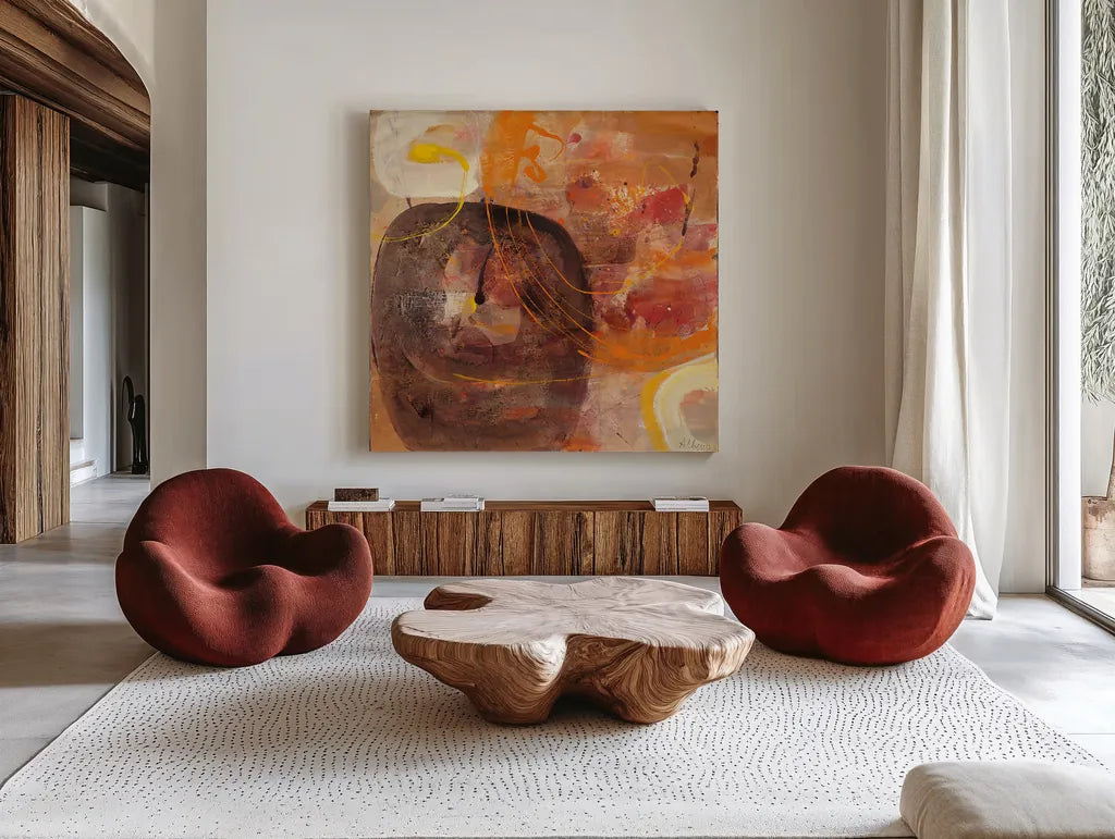 All Shook Up I by Albena Hristova. Shown as extra-large giant wall art in a modern living room. Available as an archival giclee rolled canvas, fine art paper, or poster print. SKU 21369a.