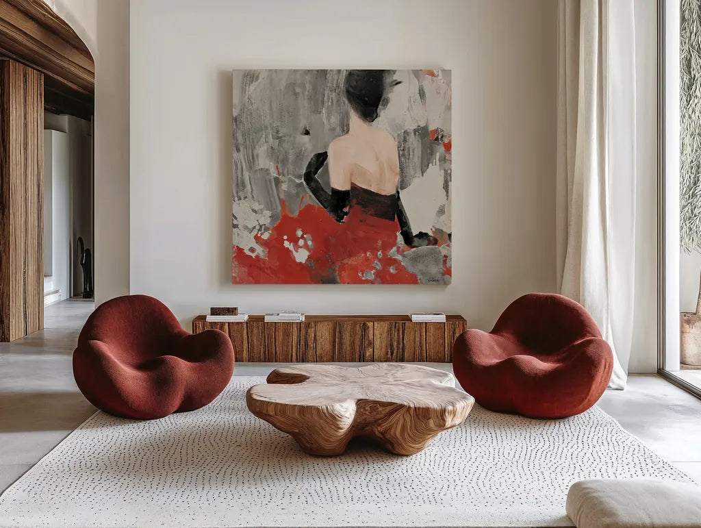 Beautiful Gaze II Neutral by Albena Hristova. Shown as extra-large giant wall art in a modern living room. Available as an archival giclee rolled canvas, fine art paper, or poster print. SKU 22263a.