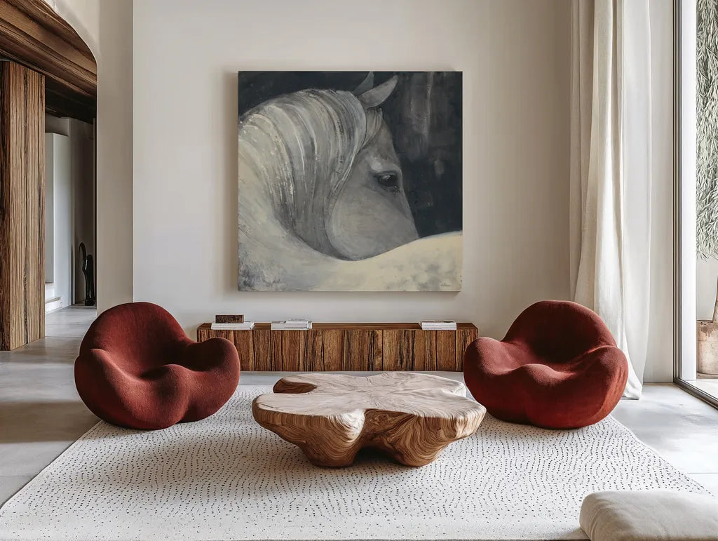 Bijou by Albena Hristova. Shown as extra-large giant wall art in a modern living room. Available as an archival giclee rolled canvas, fine art paper, or poster print. SKU 31250a.