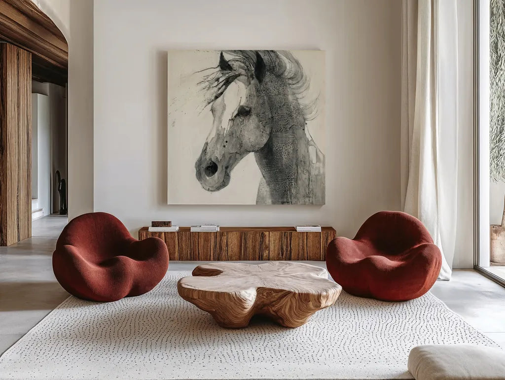 In the Wind II by Albena Hristova. Shown as extra-large giant wall art in a modern living room. Available as an archival giclee rolled canvas, fine art paper, or poster print. SKU 38269a.