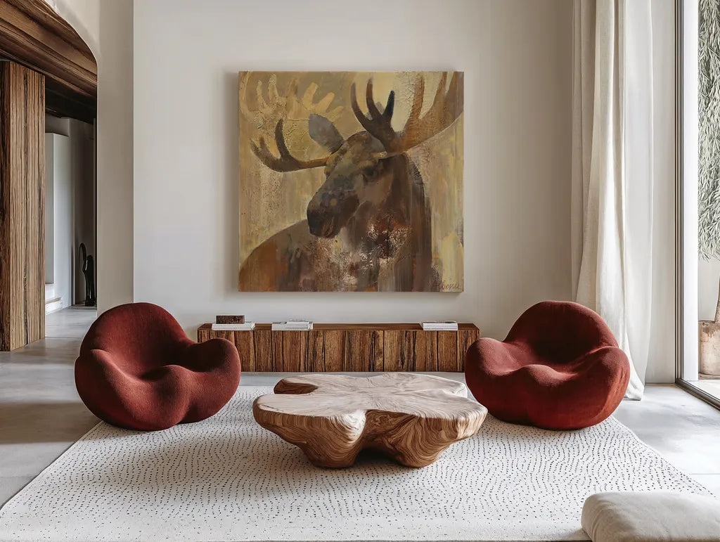 Into the Wild II by Albena Hristova. Shown as extra-large giant wall art in a modern living room. Available as an archival giclee rolled canvas, fine art paper, or poster print. SKU 23821a.