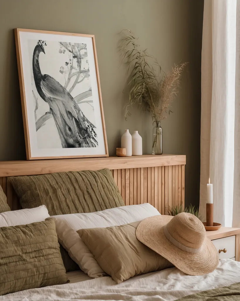 Majestic Peacock Crop by Albena Hristova. shown as a paper print in a natural frame. Available as a archival giclee rolled canvas, fine art paper, or poster print. SKU 45726h.