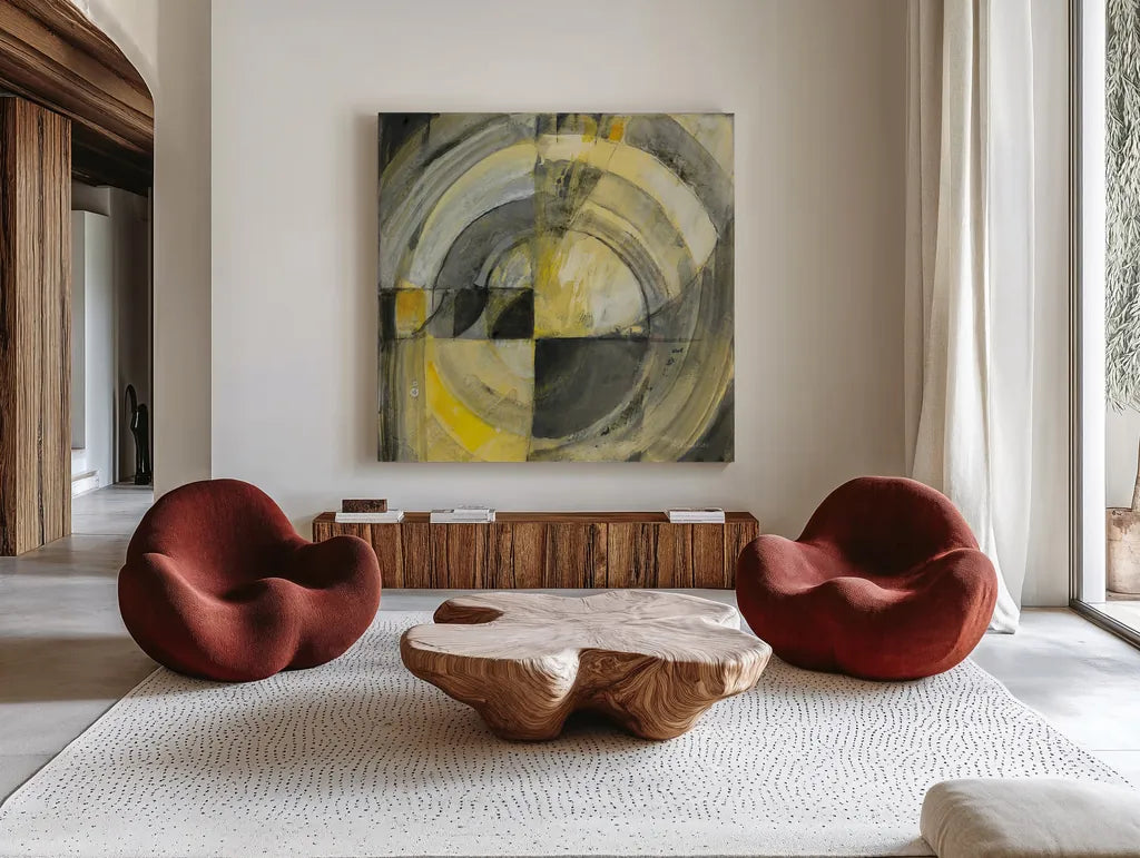 Reflected I by Albena Hristova. Shown as extra-large giant wall art in a modern living room. Available as an archival giclee rolled canvas, fine art paper, or poster print. SKU 71832a.