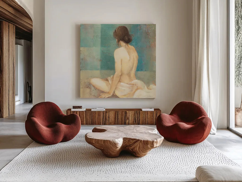Thoughtfulness II by Albena Hristova. Shown as extra-large giant wall art in a modern living room. Available as an archival giclee rolled canvas, fine art paper, or poster print. SKU 12966a.