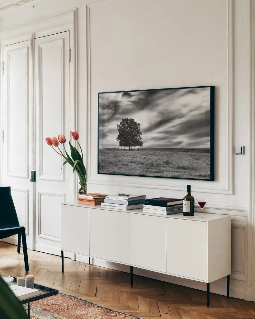 Majestic by Aledanda. shown as a framed stretched canvas in a living room above a console. Available as a archival giclee rolled canvas, fine art paper, or poster print. SKU 38321i.