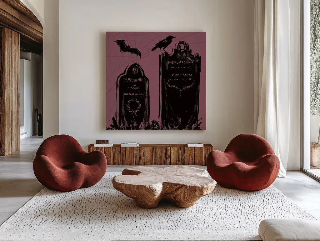 Haunted VIII by Anne Tavoletti. Shown as extra-large giant wall art in a modern living room. Available as an archival giclee rolled canvas, fine art paper, or poster print. SKU 80943a.