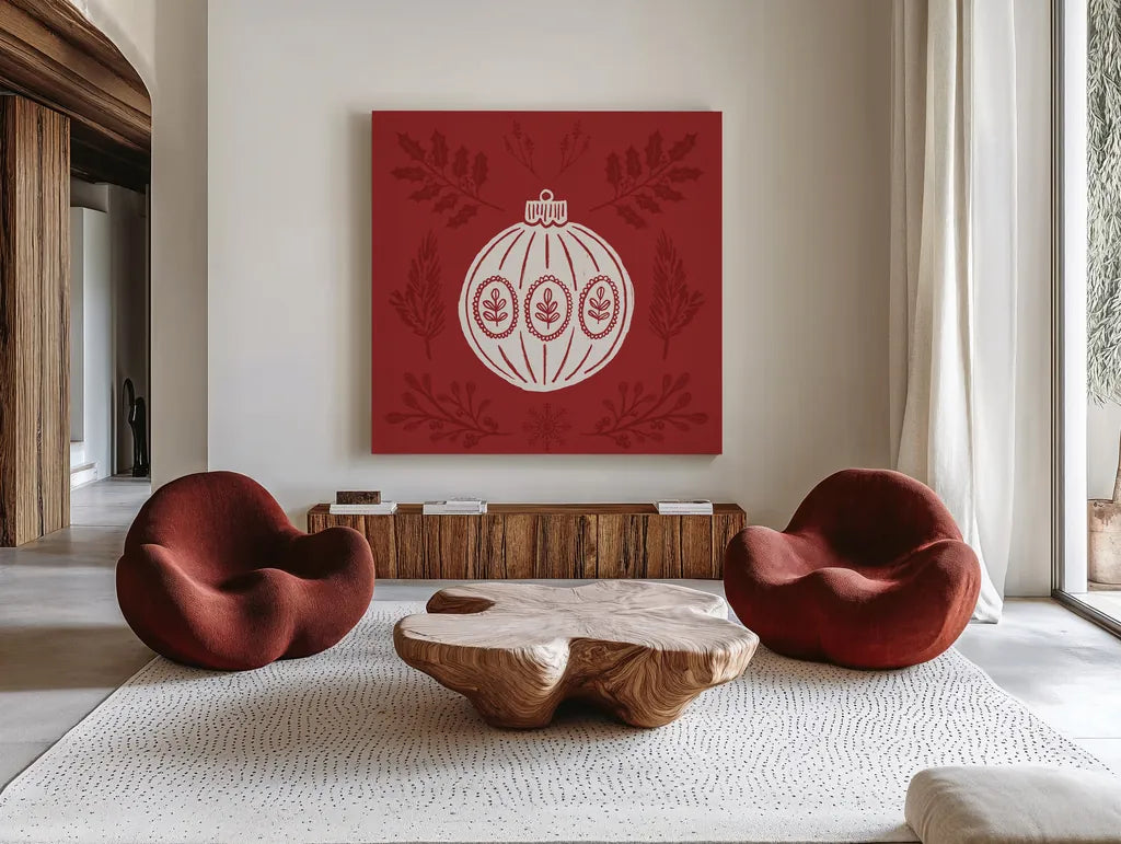 Holiday Form VIII by Anne Tavoletti. Shown as extra-large giant wall art in a modern living room. Available as an archival giclee rolled canvas, fine art paper, or poster print. SKU 95879a.