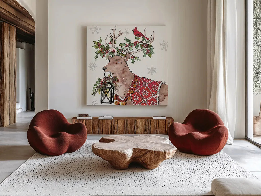 Signs of the Season V by Anne Tavoletti. Shown as extra-large giant wall art in a modern living room. Available as an archival giclee rolled canvas, fine art paper, or poster print. SKU 83063a.