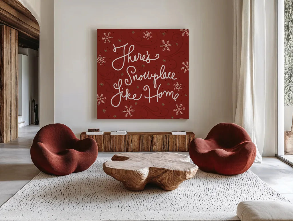 Snowplace Like Home IX by Anne Tavoletti. Shown as extra-large giant wall art in a modern living room. Available as an archival giclee rolled canvas, fine art paper, or poster print. SKU 63656a.