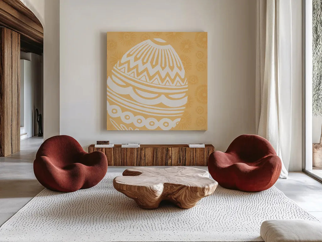 Spring Delight VIII by Anne Tavoletti. Shown as extra-large giant wall art in a modern living room. Available as an archival giclee rolled canvas, fine art paper, or poster print. SKU 92087a.