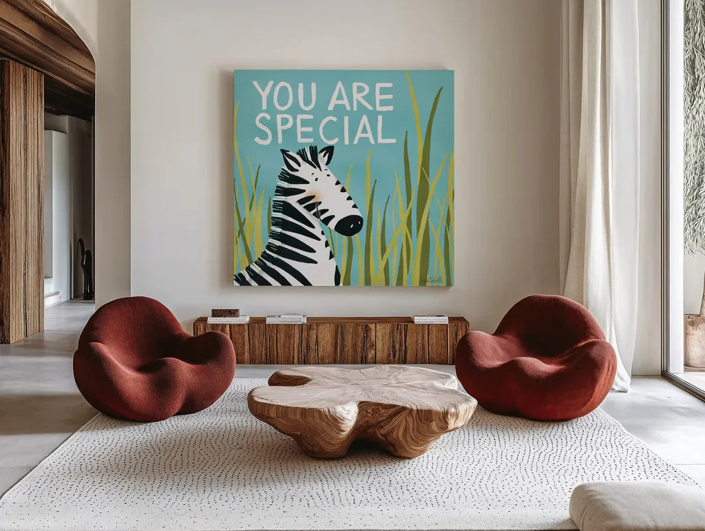 You Are Special by Anne Tavoletti. Shown as extra-large giant wall art in a modern living room. Available as an archival giclee rolled canvas, fine art paper, or poster print. SKU 18511a.