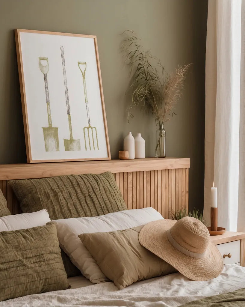 Farm and Garden VII Gold by Avery Tillmon. shown as a paper print in a natural frame. Available as a archival giclee rolled canvas, fine art paper, or poster print. SKU 87936h.