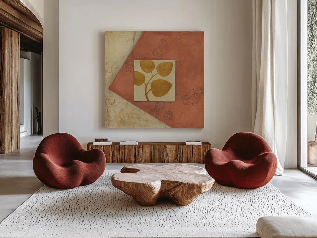 Silk I by Avery Tillmon. Shown as extra-large giant wall art in a modern living room. Available as an archival giclee rolled canvas, fine art paper, or poster print. SKU 8590a.