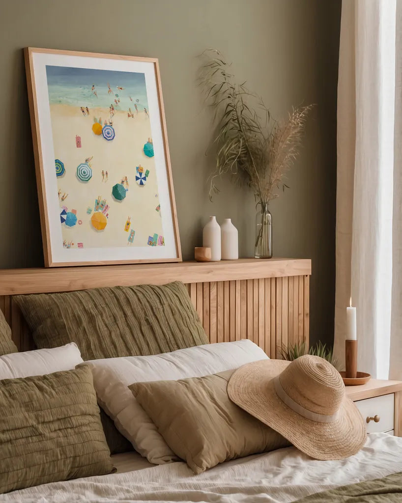 Summer Beach Fun II Bright by Avery Tillmon. shown as a paper print in a natural frame. Available as a archival giclee rolled canvas, fine art paper, or poster print. SKU 69197h.