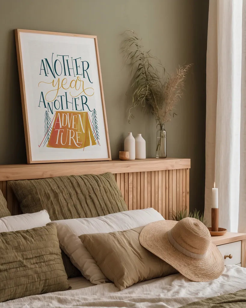 Adventure by Becky Thorns. shown as a paper print in a natural frame. Available as a archival giclee rolled canvas, fine art paper, or poster print. SKU 61428h.