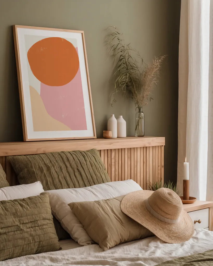 Eclectic I by Becky Thorns. shown as a paper print in a natural frame. Available as a archival giclee rolled canvas, fine art paper, or poster print. SKU 65322h.