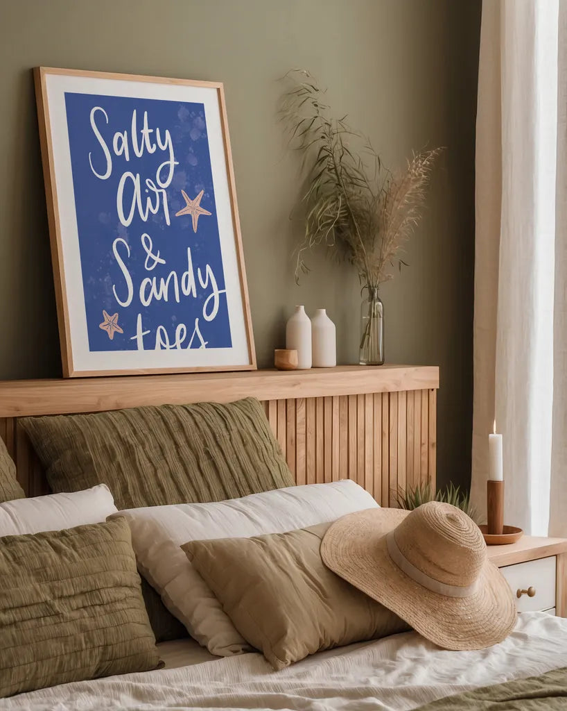 Just Beachy III by Becky Thorns. shown as a paper print in a natural frame. Available as a archival giclee rolled canvas, fine art paper, or poster print. SKU 83390h.