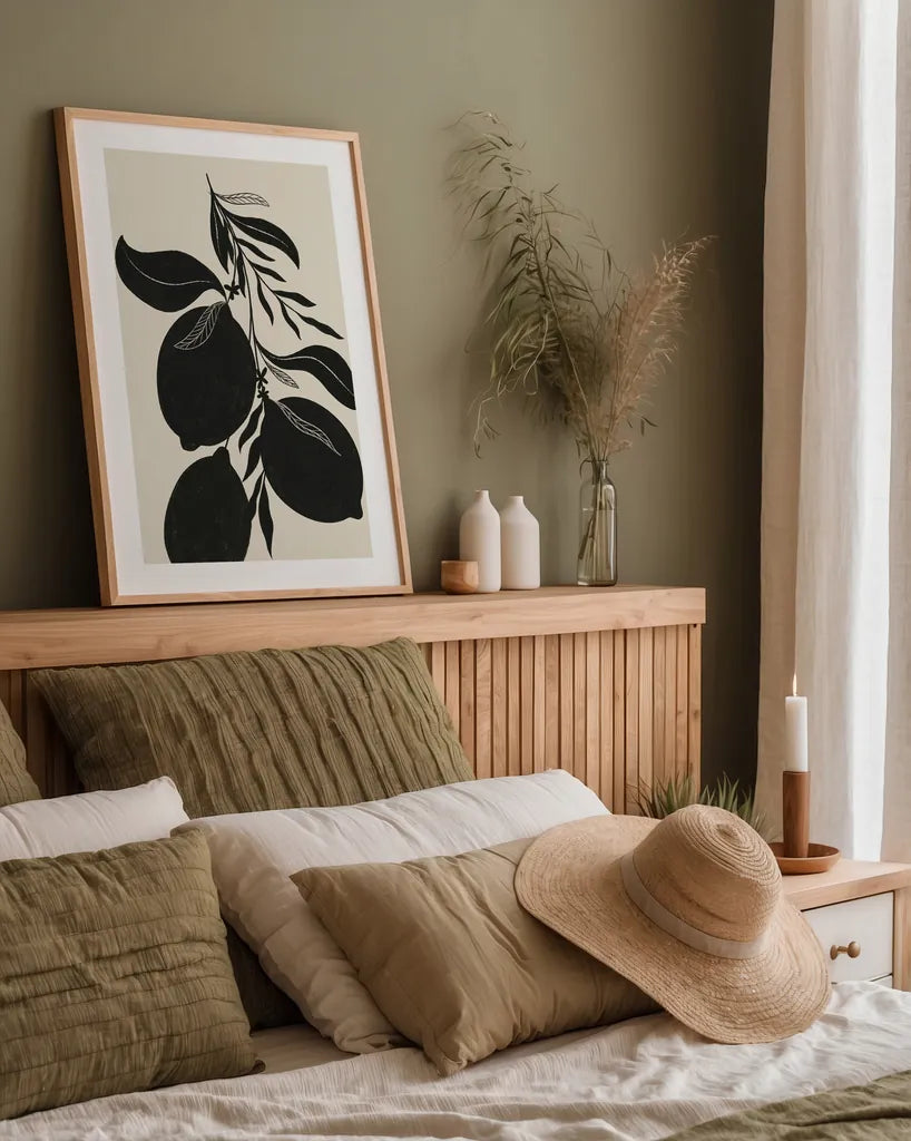 Lemon Silhouette I by Becky Thorns. shown as a paper print in a natural frame. Available as a archival giclee rolled canvas, fine art paper, or poster print. SKU 76143h.