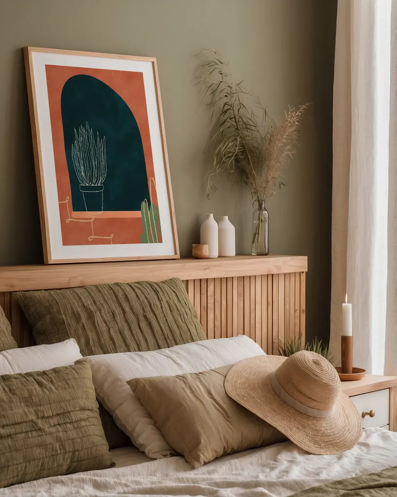 Mountainous I by Becky Thorns. shown as a paper print in a natural frame. Available as a archival giclee rolled canvas, fine art paper, or poster print. SKU 75964h.