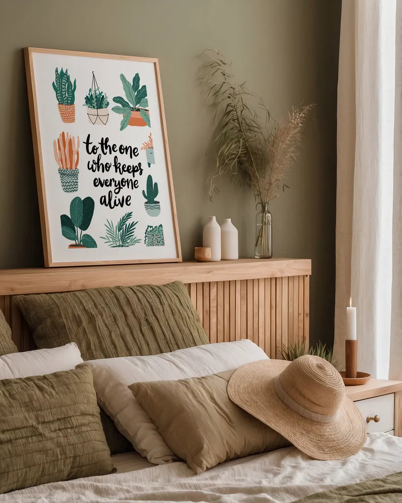 Plant Lady Mothers Day by Becky Thorns. shown as a paper print in a natural frame. Available as a archival giclee rolled canvas, fine art paper, or poster print. SKU 86016h.