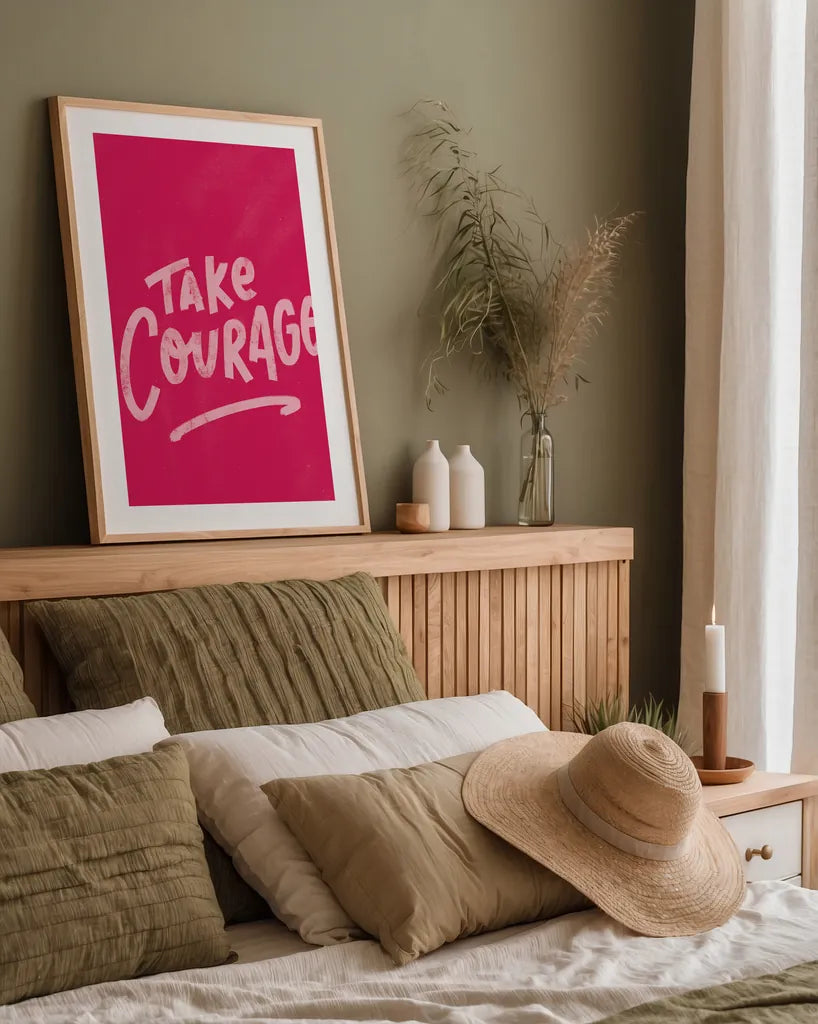 Rise Up V by Becky Thorns. shown as a paper print in a natural frame. Available as a archival giclee rolled canvas, fine art paper, or poster print. SKU 67925h.