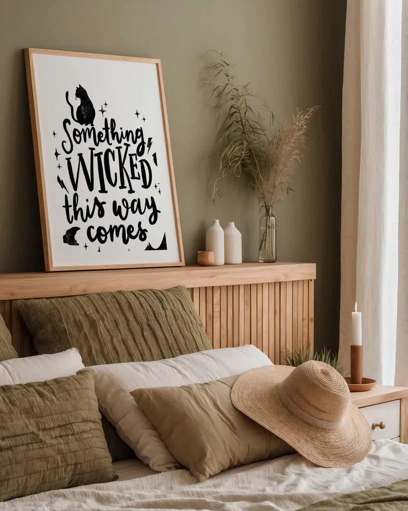 Sophisticated Spooky IV BW by Becky Thorns. shown as a paper print in a natural frame. Available as a archival giclee rolled canvas, fine art paper, or poster print. SKU 67891h.