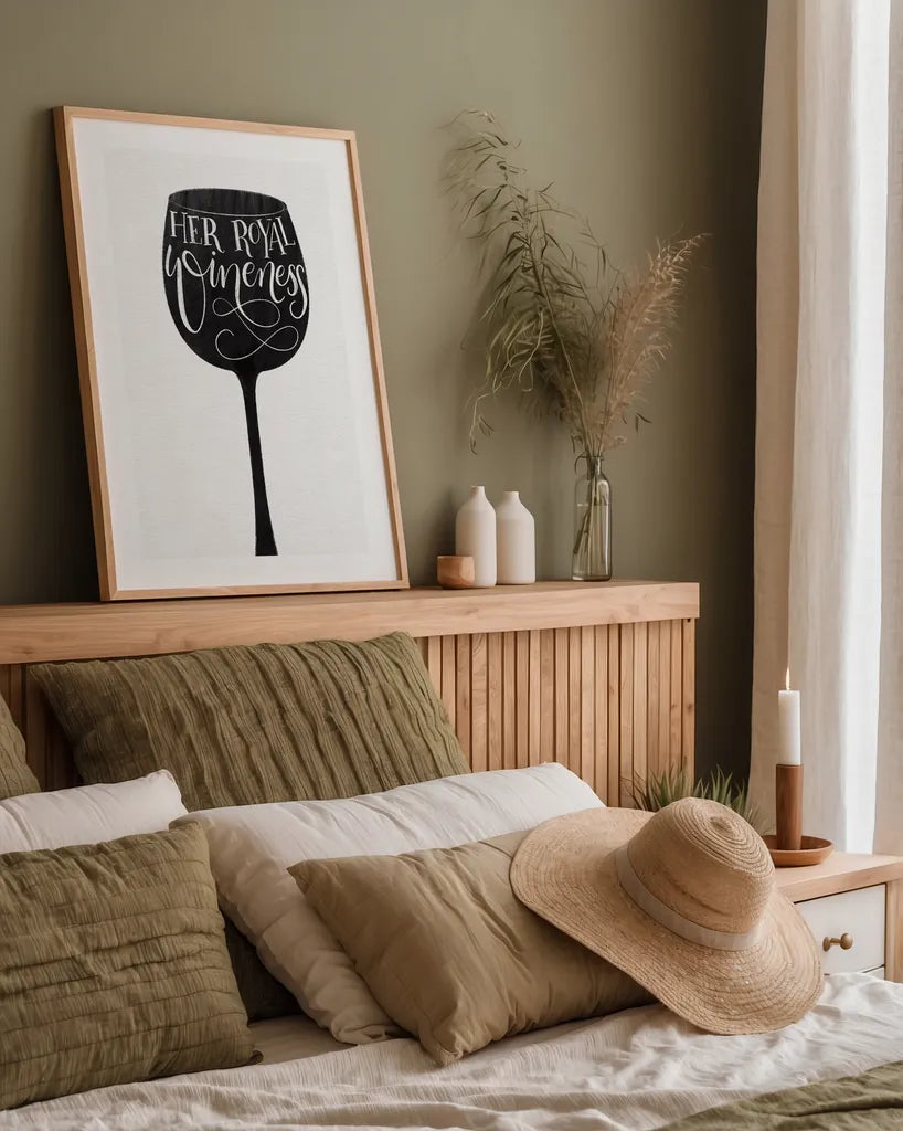 Wineness BW by Becky Thorns. shown as a paper print in a natural frame. Available as a archival giclee rolled canvas, fine art paper, or poster print. SKU 61433h.