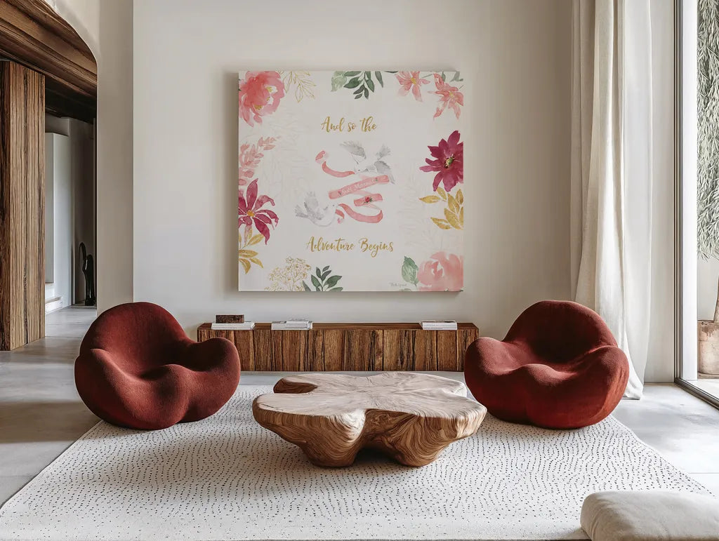 All You Need is Love VI by Beth Grove. Shown as extra-large giant wall art in a modern living room. Available as an archival giclee rolled canvas, fine art paper, or poster print. SKU 55409a.